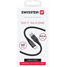 SWISSTEN DATOVÝ KABEL SOFT SILICONE USB / USB-C 0,4 M ČERNÝ