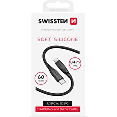 SWISSTEN DATOVÝ KABEL SOFT SILICONE USB-C / USB-C 0,4 M ČERNÝ