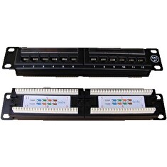 DATACOM Patch panel UTP 10" 12 port CAT5E, 2x6 pozic, 1U, zadní zářez, černý