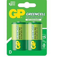 GP zinko-chloridová baterie 1,5V D Greencell 2ks fólie