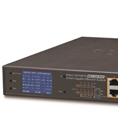 PLANET FGSD-1022VHP 8-Port 10/100TX 802.3at PoE + 2-Port Gigabit TP/SFP combo Desktop Switch with LCD PoE Monitor (120W)