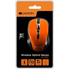 CANYON myš optická bezdrátová CMSW1, nastavitelné rozlišení 800/1000/1200 dpi, 4 tl, USB nano reciever, oranžová