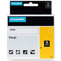 PRINTLINE kompatibilní páska s DYMO 18443, 9mm, 5.5m, černý tisk/bílý podklad, RHINO, vinylová