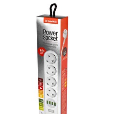 COLORWAY Prodlužovací napájecí přívod/ 4x 220V výstup/ 4x USB 5V / kabel 2m