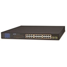 Planet GSW-2620VHP PoE switch, 24x1Gb + 2xSFP 1Gb, LCD, VLAN, extend mód 10Mb-250m, 802.3at, 802.3az, 300W PoE Budget