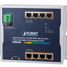 Planet WGS-4215-8P2S plochý L2/L4 switch, 8x1Gb, 2x1Gb SFP, 8x PoE 802.3at 200W, 48-56VDC, -40~75°C, IP30, fanless