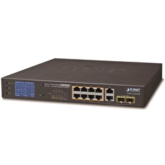 Planet GSD-1222VHP PoE switch, 8x PoE + 2x 1000Base-T + 2x SFP, LCD,VLAN, extend mód 10Mb do 250m, IEEE 802.3at 120W