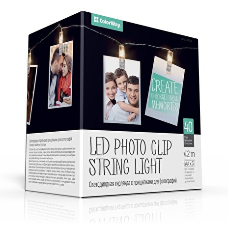 COLORWAY LED fotokolíčky / 40 kolíčků / délka 4,2 m / 3x AA