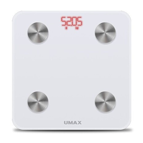 UMAX chytrá váha Smart Scale US20M/ 0,2 – 150 kg/ Bluetooth 4.0/ 6 tělesných parametrů/ čeština/ bílá