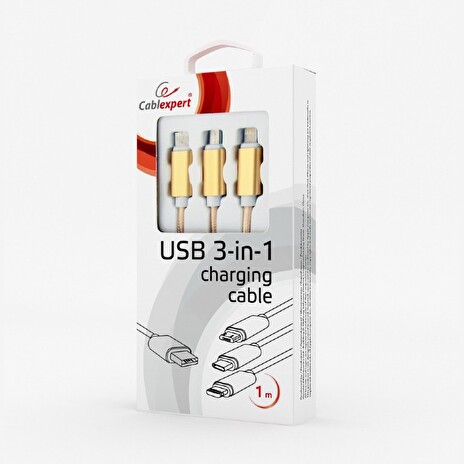 Gembird USB charging combo 3-in-1 cable, gold, 1m