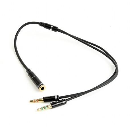 Gembird 3.5 mm 4-pin socket to 2 x 3.5 mm stereo plug adapter cable, metal, blac