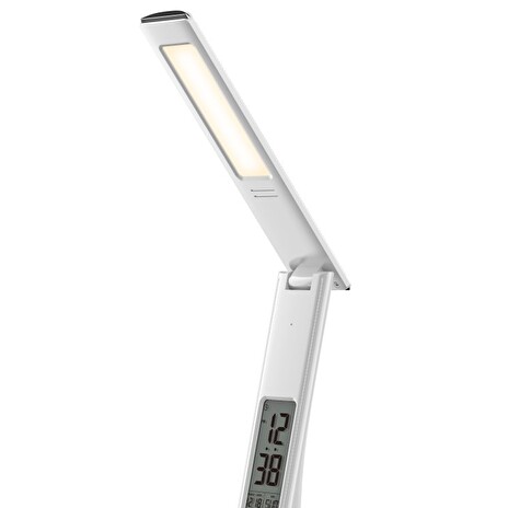 IMMAX LED stolní lampička Cuckoo/ 5W/ 200lm/ 5V/1A/ 3 stupně stmívání/ sklápěcí rameno/ možnost vypnutí LCD/ USB/ bílá