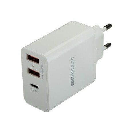 CANYON Nabíjčka do sítě H-08, Power delivery - 1x USB-C (Quick charge), 2xUSB A, bílá