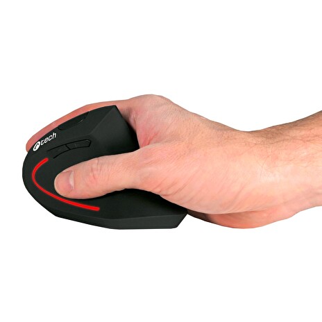 Myš C-TECH VEM-09/Vertikální/Optická/Pro praváky/1 600 DPI/Bezdrátová USB/Černá