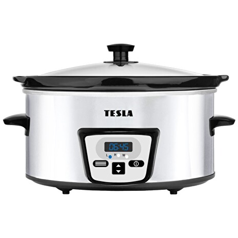 TESLA pomalý elektrický hrnec SlowCook S600/ 3 stupně výkonu/ objem 4,7 litrů/ příkon 220W/ čeština/ stříbrno-černý