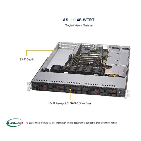 SUPERMICRO A+ Server 1U 1x SP3, 8x DDR4, 10x 2,5" (2xNVMe opt.), 2x500W(plat), 2x10GbE, IPMI