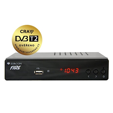 ZIRCON DVB-T/T2 set-top-box FIRE SE/ Full HD/ MPEG2/ MPEG4/ H.265/HEVC/ CRA ověřeno/ PVR/ EPG/ USB/ HDMI/ SCART/ černý