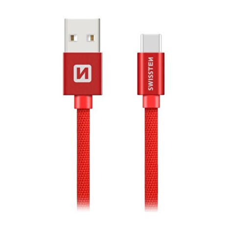 Swissten Datový Kabel Textile Usb / Usb-C 1,2 M Červený