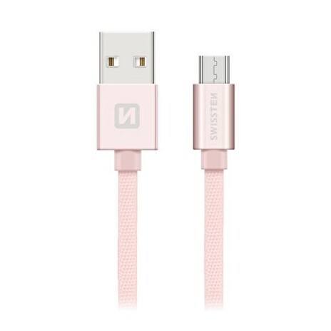 Swissten Datový Kabel Textile Usb / Micro Usb 2,0 M Růžovo/Zlatý