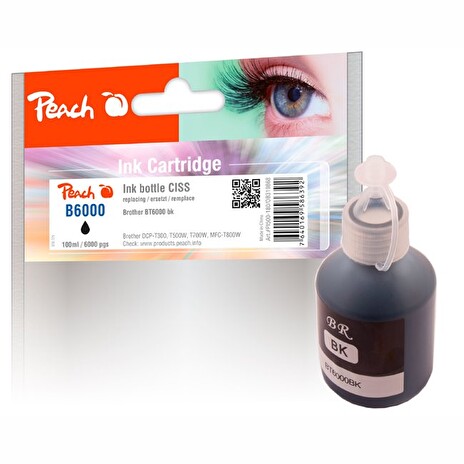 PEACH kompatibilní cartridge Brother CISS BT6000, černá pigment, PI500-180, 100ml