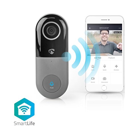 Nedis WIFICDP10GY - Wi-Fi Smart Domovní Zvonek s Kamerou | Ovládání Pomocí Aplikace | microSD Slot | HD 720p
