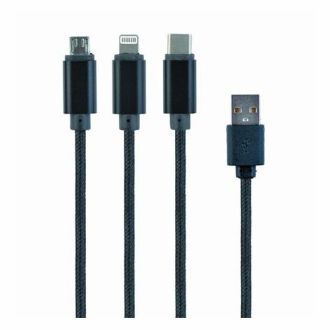 GEMBIRD CABLEXPERT Kabel USB A Male/Micro B + Type-C + Lightning, 1m, opletený, černý, blister
