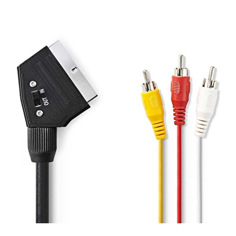 Nedis CVGP31130BK20 - Přepínatelný SCART Kabel | SCART Zástrčka - 3x RCA Zástrčka | 2 m | Černá barva