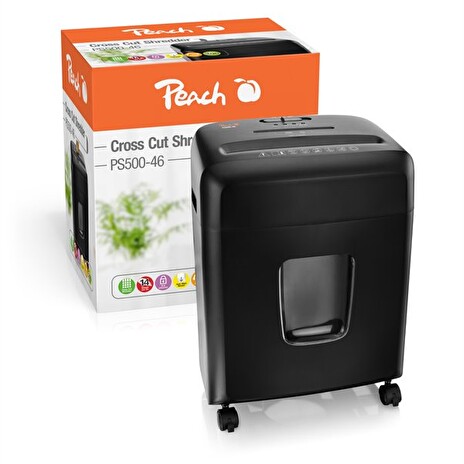 PEACH skartovač Cross Cut PS500-46, 12 listů, Autostart, zpětný chod, P-4, 15 litrů