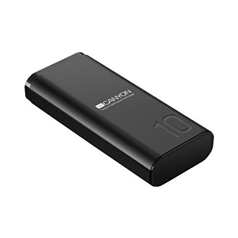 CANYON powerbanka PB-103, 10000mAh Li-poly, Input 5V/2A, Output 5V/2.1A, Smart IC, USB kabel 0.25m, černá