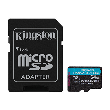 Kingston Canvas Go Plus A2/micro SDXC/64GB/UHS-I U3 / Class 10/+ Adaptér