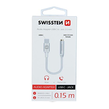 Adaptér SWISSTEN USB-C/JACK 0,15m stříbrný