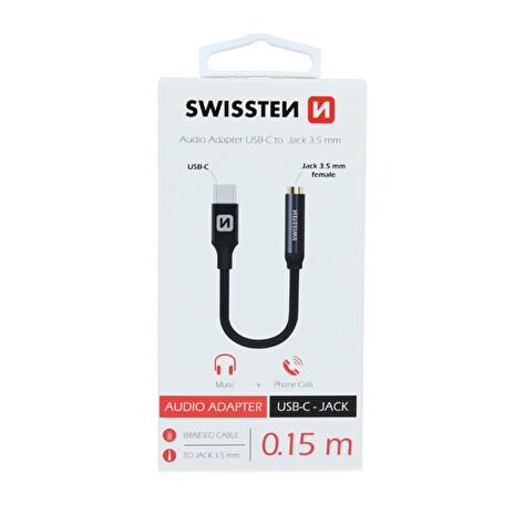 Adaptér SWISSTEN USB-C/JACK 0,15m černý