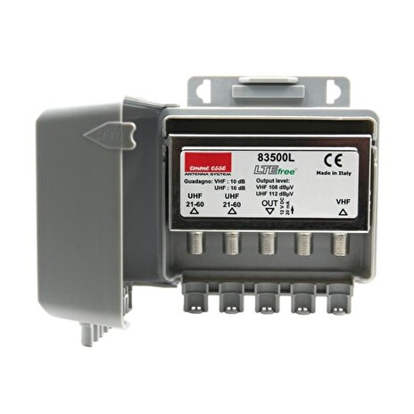 Anténní předzesilovač Emme Esse 83500L, na stožár, LTE, 1xDAB(VHF III) G10dB, 2xUHF G10dB