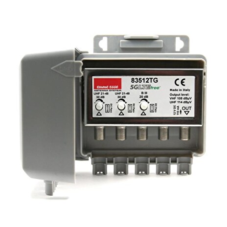 Anténní předzesilovač Emme Esse 83512TG, na stožár, filtr 5G, 1xDAB(VHF III) G20dB, 2xUHF G30dB