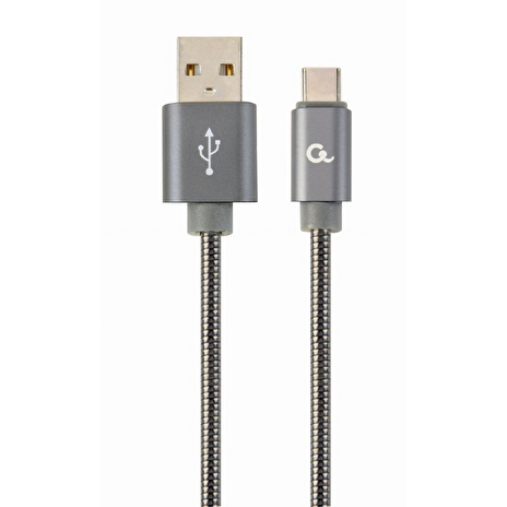 GEMBIRD CABLEXPERT Kabel USB 2.0 AM na Type-C kabel (AM/CM), 1m, metalická spirála, šedý, blister, PREMIUM QUALITY