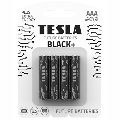 TESLA BLACK+ alkalická baterie AAA (LR03, mikrotužková, blister) 4 ks