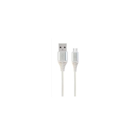 Gembird Premium cotton braided Type-C USB charging and data cable,2m,silver/whit