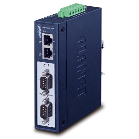 PLANET MODBUS průmyslová brána RS-232/422/485 na IP, 2x COM, 100Base-TX, RTU/ACSII, -40až+75°C, 12-48VDC, IP30