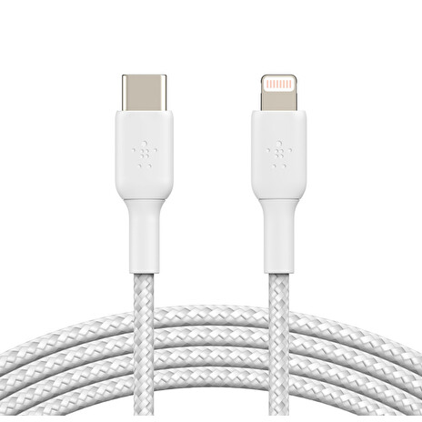 BELKIN kabel oplétaný USB-C - Lightning, 2m, bílý