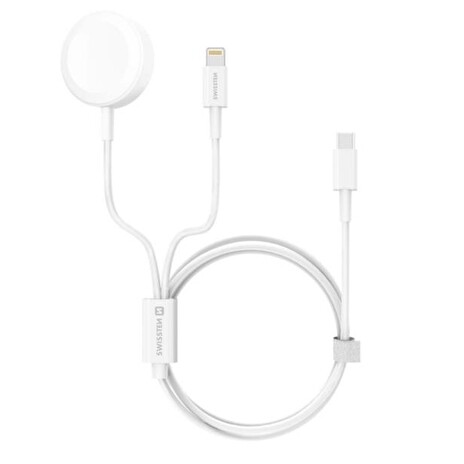 Nabíječka SWISSTEN WIRELESS 2v1 IWATCH A LIGHTNING - USB-C bezdrátová