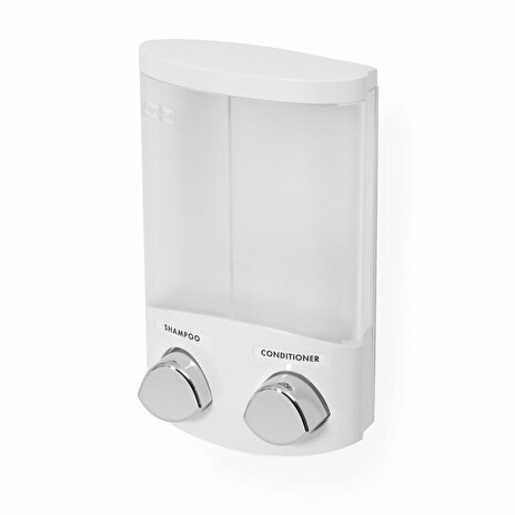 Dávkovač Compactor Duo mýdla / šampónu nebo desinfekce na zeď, bílý plast, 2 x 310 ml, RAN6015