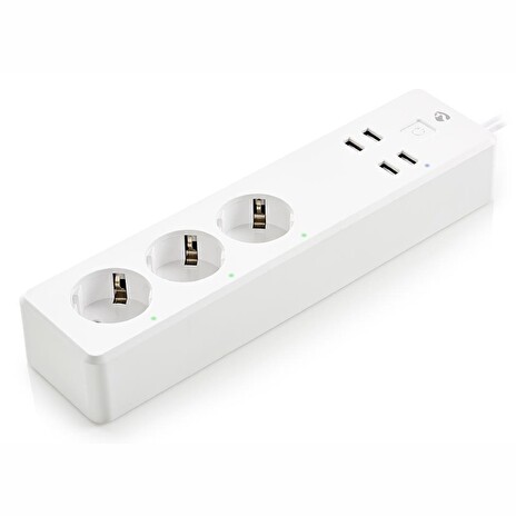 NEDIS Wi-Fi chytrý prodlužovací přívod/ 3x Schuko zásuvka/ 16A/ 4x USB/ 1,8m/ Android/ iOS/ Nedis® SmartLife/ bílá