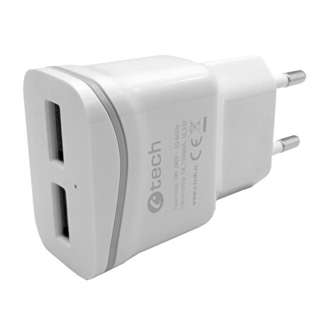 Nabíječka USB C-TECH UC-03, 2x USB, 2,1A, bílá