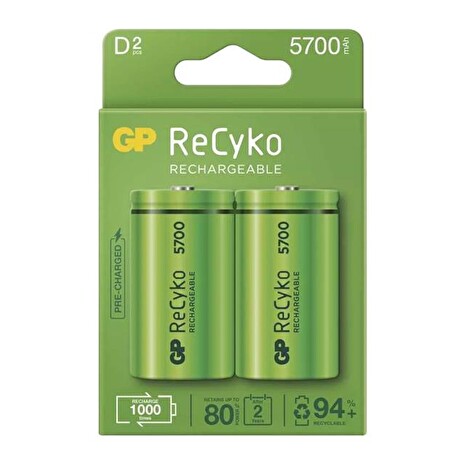 Baterie D (R20) nabíjecí 1,2V/5700mAh GP Recyko 2ks