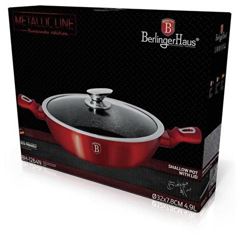 BERLINGER Kastrol s mramorovým povrchem 32 cm Metalic Line Burgundy Edition + poklice, BH-1264N