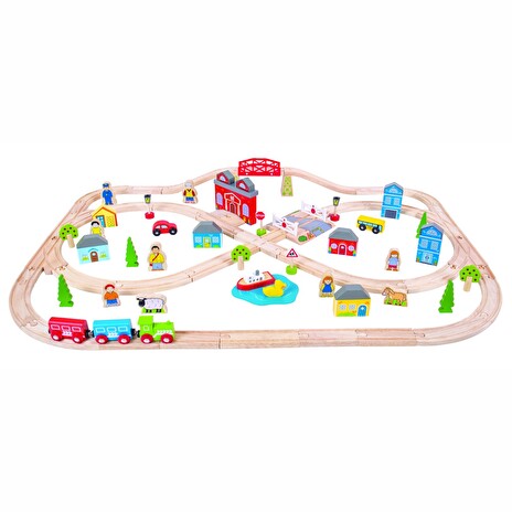 Vláčkodráha Bigjigs Rail dřevěná, město a vesnice 101 dílů
