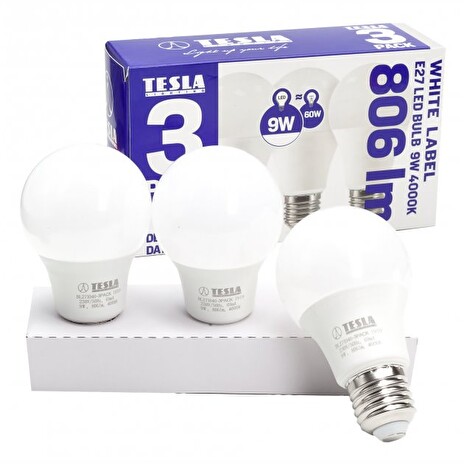 TESLA LED žárovka BULB/ E27/ 9W/ 230V/ 806lm/ 4000K/ 3PACK/ denní bílá