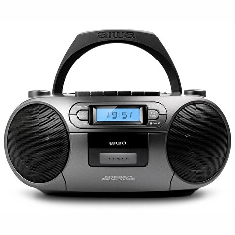 AIWA BBTC-550MG/ Boombox/ Přehrávač CD, Kazeta, USB/ BT/ FM/ 3W + 3W/ Šedivý