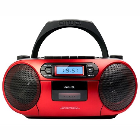 AIWA BBTC-550RD/ Boombox/ Přehrávač CD, Kazeta, USB/ BT/ FM/ 3W + 3W/ Červený