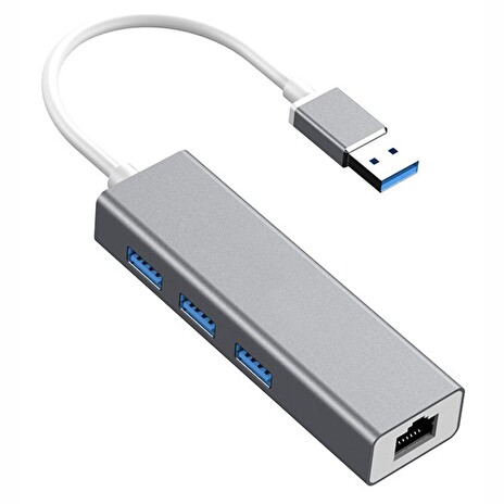 XtendLan Hub USB 3.0 s Gigabitovým Ethernet adaptérem, 3x USB 3.0, pokovený box